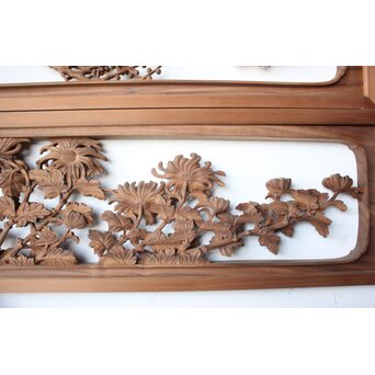 大島五雲 井波彫刻 四君子木彫欄間 2枚1組　R0535 