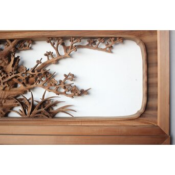 大島五雲 井波彫刻 四君子木彫欄間 2枚1組　R0535 