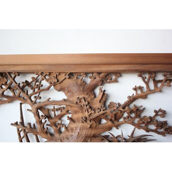 大島五雲 井波彫刻 四君子木彫欄間 2枚1組　R0535 