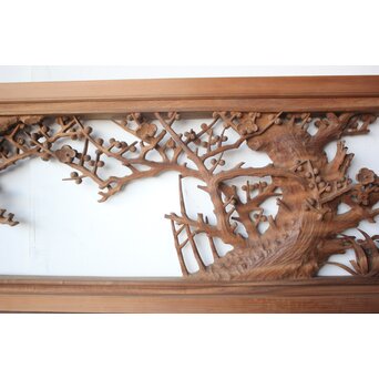 大島五雲 井波彫刻 四君子木彫欄間 2枚1組　R0535 