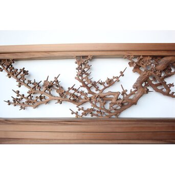 大島五雲 井波彫刻 四君子木彫欄間 2枚1組　R0535 