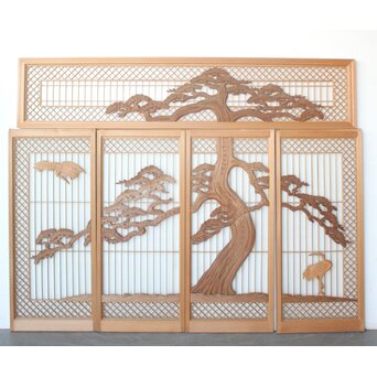 鶴松 書院欄間 5枚1組　R0536