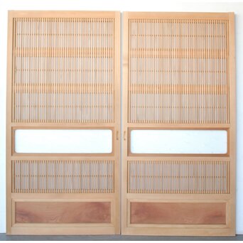 美品白木 障子枠付格子戸 4枚1組　L1200 CD　表