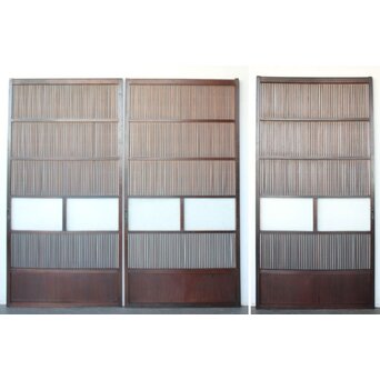 民芸 ダイアガラス格子戸 3枚1組　L1201 3枚並べて　ウラ