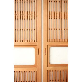 美品白木 障子枠付格子戸 2枚1組　L1202 