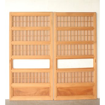 美品白木 障子枠付格子戸 2枚1組　L1202 ウラ　障子枠面