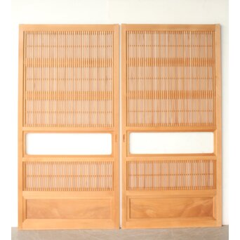 美品白木 障子枠付格子戸 2枚1組　L1202