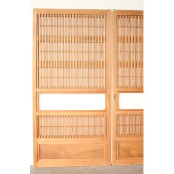 美品白木 障子枠付格子戸 2枚1組　L1202 