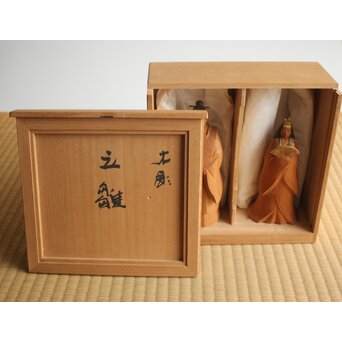 女流彫刻家【瀧川佐智子】 木彫彩色「立雛」 X630 