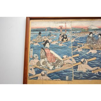 歌川広重 浮世絵木版画 東海道川尽 大井川の図　Z808 