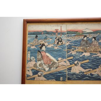 歌川広重 浮世絵木版画 東海道川尽 大井川の図　Z808 