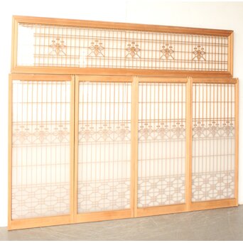 桐組子 片面ガラス 白木書院欄間 5枚1組　R0537 ウラ ガラス面