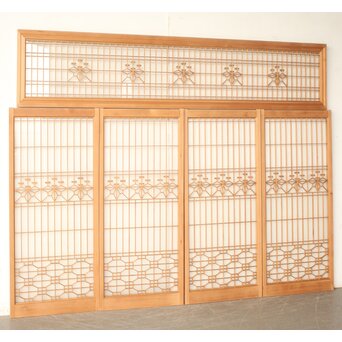 桐組子 片面ガラス 白木書院欄間 5枚1組　R0537
