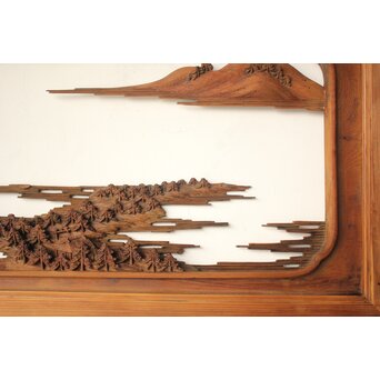 井波彫刻 野村清雲 細密木彫楼閣山水 欄間 2枚1組　R0538 