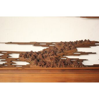 井波彫刻 野村清雲 細密木彫楼閣山水 欄間 2枚1組　R0538 