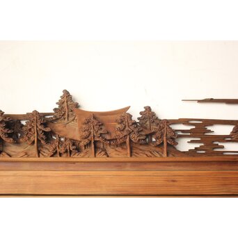 井波彫刻 野村清雲 細密木彫楼閣山水 欄間 2枚1組　R0538 