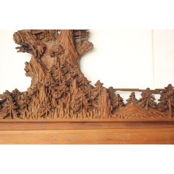 井波彫刻 野村清雲 細密木彫楼閣山水 欄間 2枚1組　R0538 