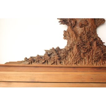 井波彫刻 野村清雲 細密木彫楼閣山水 欄間 2枚1組　R0538 