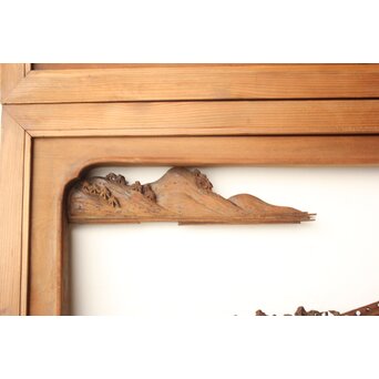 井波彫刻 野村清雲 細密木彫楼閣山水 欄間 2枚1組　R0538 