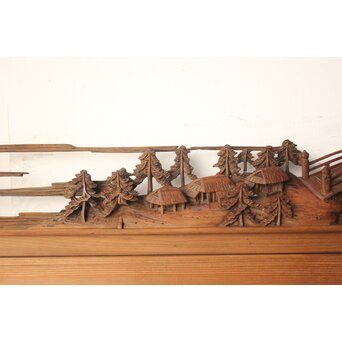 井波彫刻 野村清雲 細密木彫楼閣山水 欄間 2枚1組　R0538 