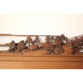 井波彫刻 野村清雲 細密木彫楼閣山水 欄間 2枚1組　R0538 