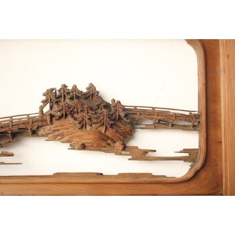 井波彫刻 野村清雲 細密木彫楼閣山水 欄間 2枚1組　R0538 