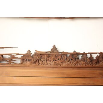 井波彫刻 野村清雲 細密木彫楼閣山水 欄間 2枚1組　R0538 