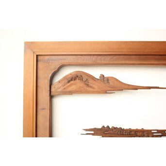 井波彫刻 野村清雲 細密木彫楼閣山水 欄間 2枚1組　R0538 