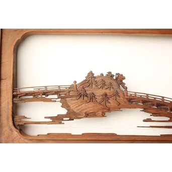 井波彫刻 野村清雲 細密木彫楼閣山水 欄間 2枚1組　R0538 