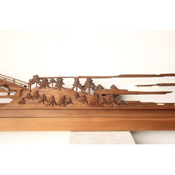 井波彫刻 野村清雲 細密木彫楼閣山水 欄間 2枚1組　R0538 