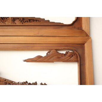 井波彫刻 野村清雲 細密木彫楼閣山水 欄間 2枚1組　R0538 