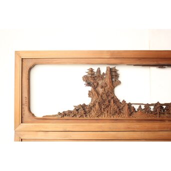 井波彫刻 野村清雲 細密木彫楼閣山水 欄間 2枚1組　R0538 