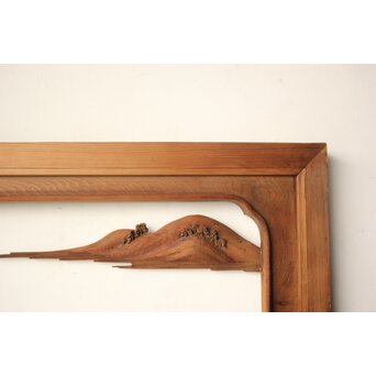 井波彫刻 野村清雲 細密木彫楼閣山水 欄間 2枚1組　R0538 