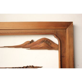 井波彫刻 野村清雲 細密木彫楼閣山水 欄間 2枚1組　R0538 