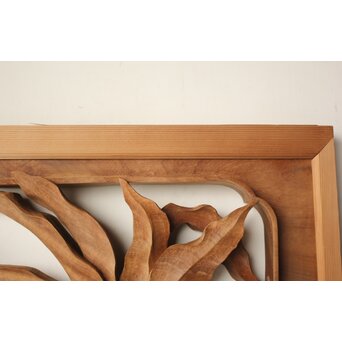 井波彫刻 岩倉勘宰 粟に鳥 木彫欄間 2枚1組　R0539 