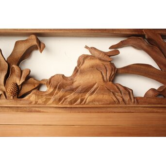 井波彫刻 岩倉勘宰 粟に鳥 木彫欄間 2枚1組　R0539 