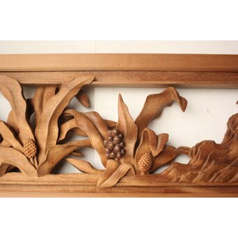 井波彫刻 岩倉勘宰 粟に鳥 木彫欄間 2枚1組　R0539 