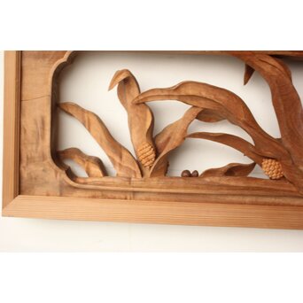 井波彫刻 岩倉勘宰 粟に鳥 木彫欄間 2枚1組　R0539 