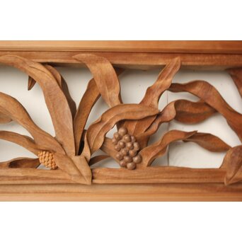 井波彫刻 岩倉勘宰 粟に鳥 木彫欄間 2枚1組　R0539 