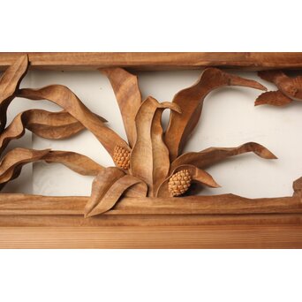 井波彫刻 岩倉勘宰 粟に鳥 木彫欄間 2枚1組　R0539 