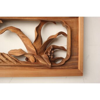 井波彫刻 岩倉勘宰 粟に鳥 木彫欄間 2枚1組　R0539 