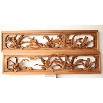 井波彫刻 岩倉勘宰 粟に鳥 木彫欄間 2枚1組　R0539 背面