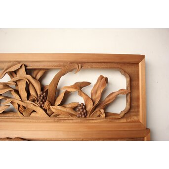 井波彫刻 岩倉勘宰 粟に鳥 木彫欄間 2枚1組　R0539 