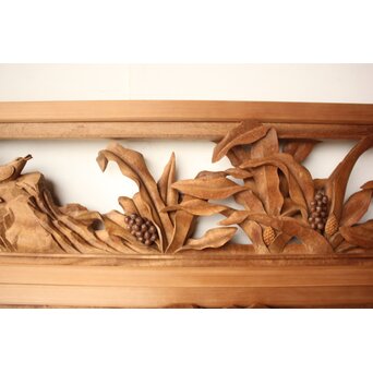 井波彫刻 岩倉勘宰 粟に鳥 木彫欄間 2枚1組　R0539 