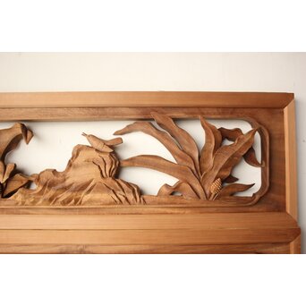 井波彫刻 岩倉勘宰 粟に鳥 木彫欄間 2枚1組　R0539 