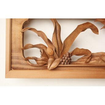 井波彫刻 岩倉勘宰 粟に鳥 木彫欄間 2枚1組　R0539 