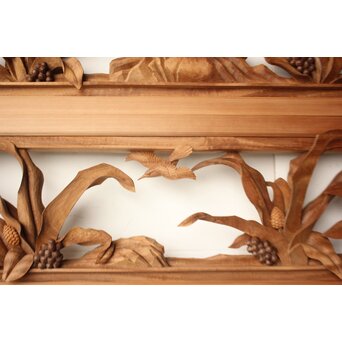 井波彫刻 岩倉勘宰 粟に鳥 木彫欄間 2枚1組　R0539 