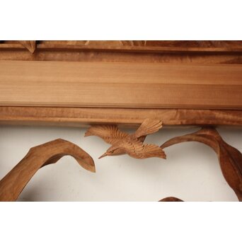 井波彫刻 岩倉勘宰 粟に鳥 木彫欄間 2枚1組　R0539 