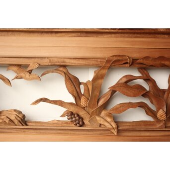 井波彫刻 岩倉勘宰 粟に鳥 木彫欄間 2枚1組　R0539 