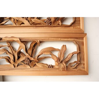 井波彫刻 岩倉勘宰 粟に鳥 木彫欄間 2枚1組　R0539 